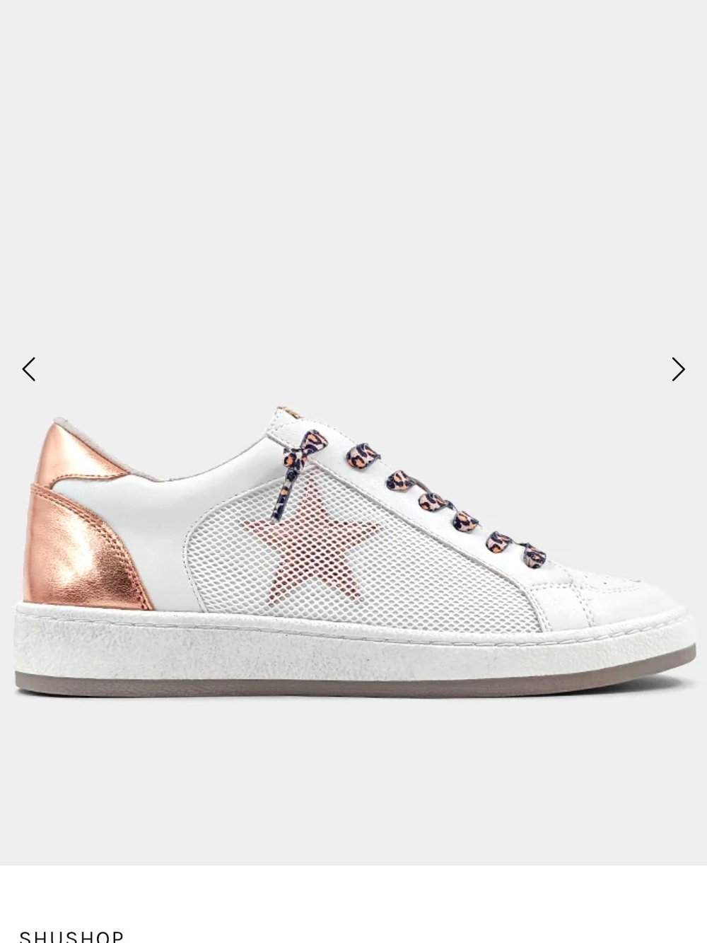 ShuShop White Sneakers with Rose Gold Heel & Leopard Laces - Picture 2 of 6